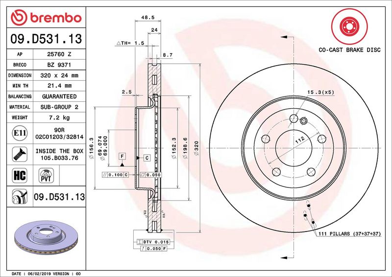 09.D531.13 BREMBO Disco freno 