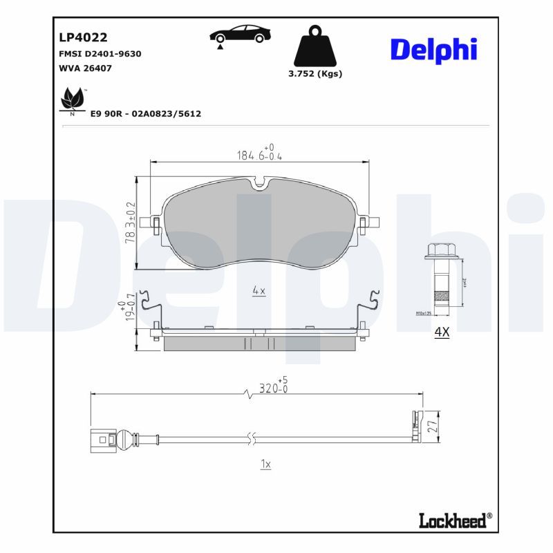 LP4022 DELPHI Kit pastiglie freno, Freno a disco 