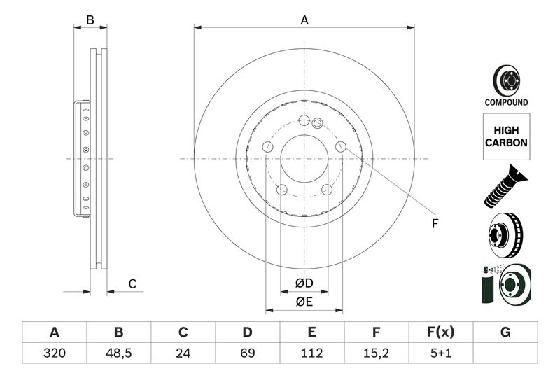 0986479H43 BOSCH Disco freno 