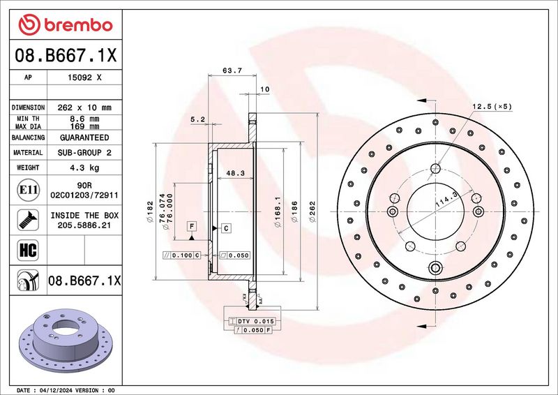 08.B667.1X BREMBO Disco freno 
