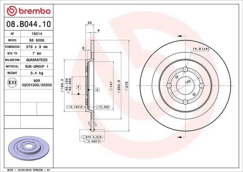 08.B044.10 BREMBO Disco freno 