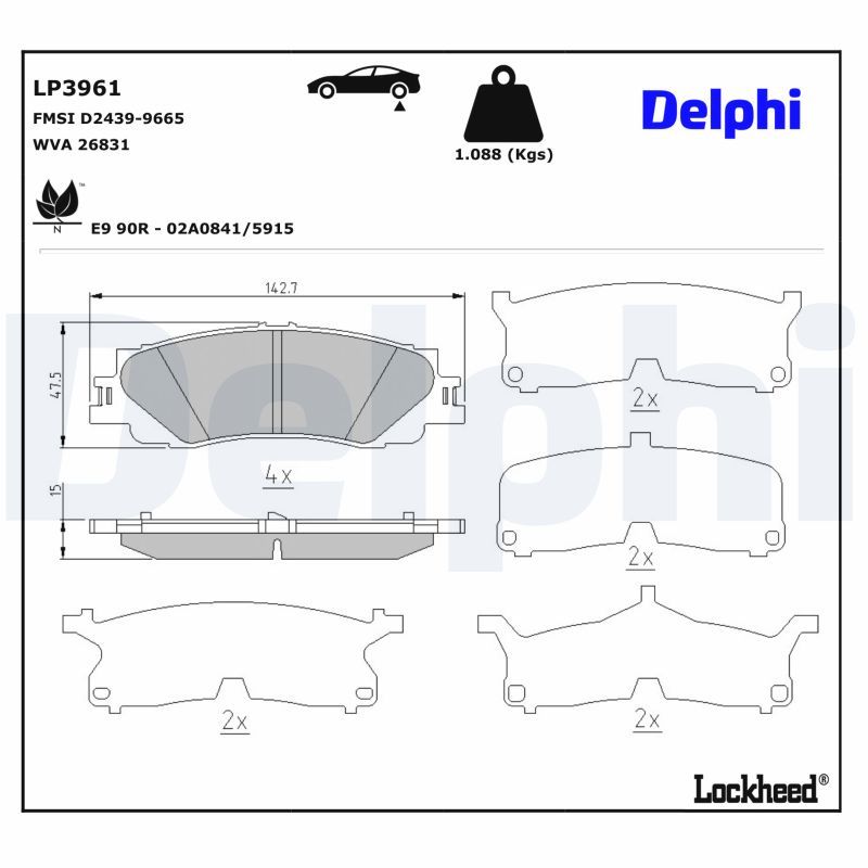 LP3961 DELPHI Kit pastiglie freno, Freno a disco 