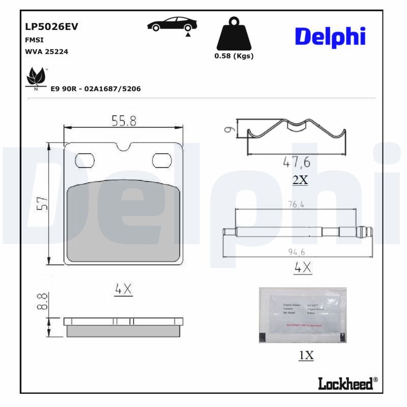 LP5026EV DELPHI Kit pastiglie freno, Freno di stazionamento a disco 
