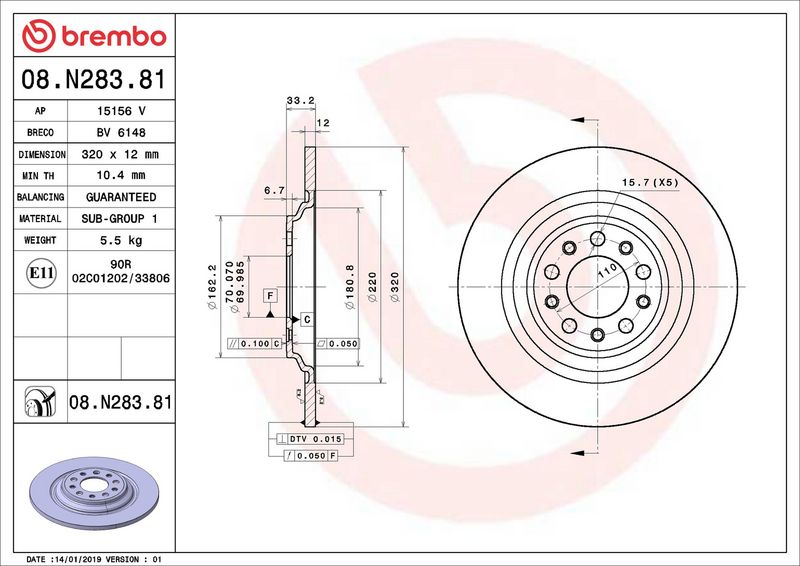 08.N283.81 BREMBO Disco freno 