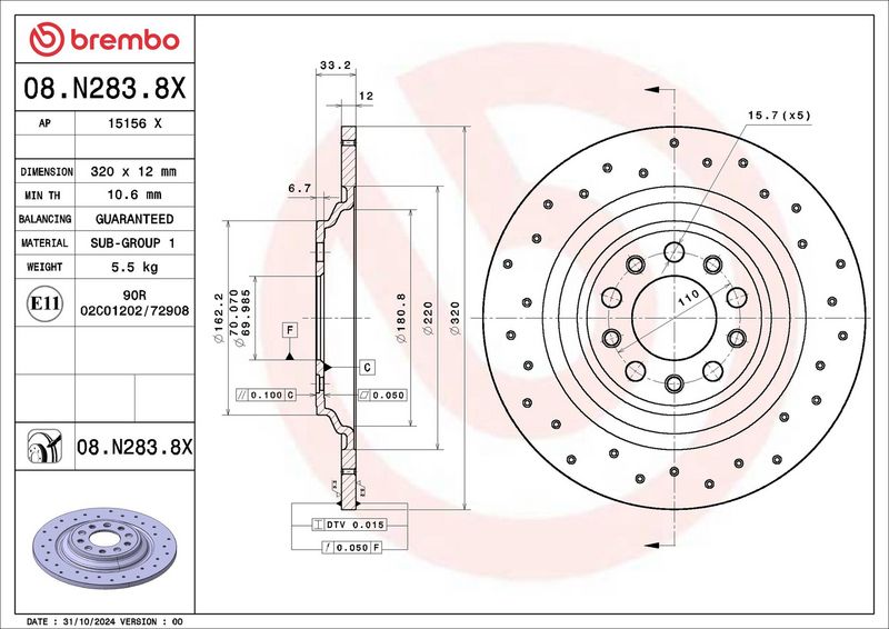 08.N283.8X BREMBO Disco freno 