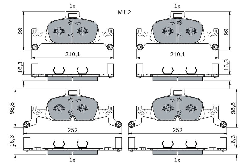 0986424432 BOSCH Kit pastiglie freno, Freno a disco 