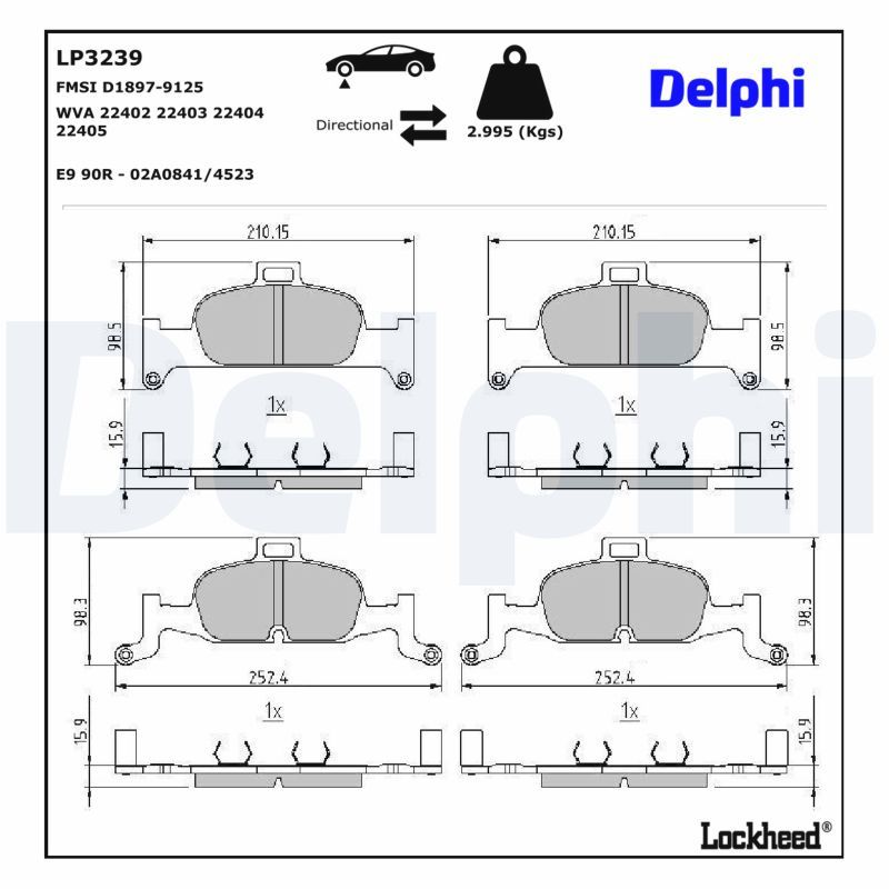LP3239 DELPHI Kit pastiglie freno, Freno a disco 