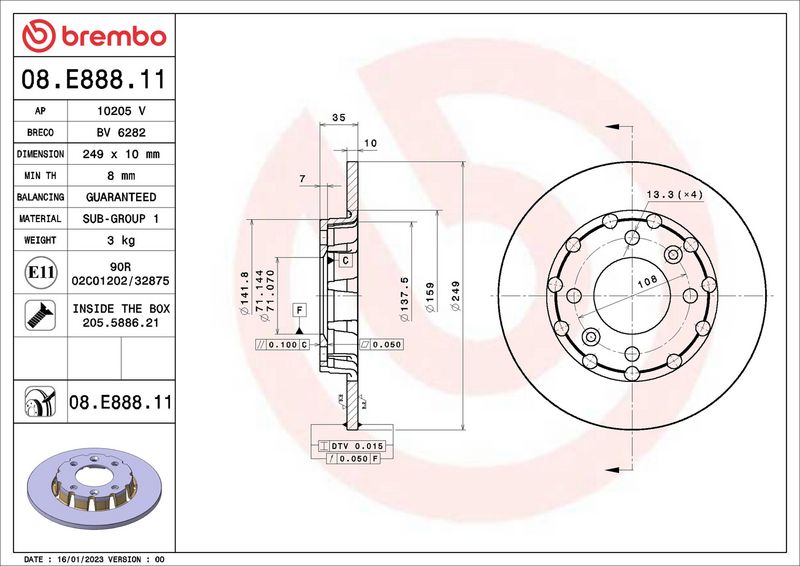 08.E888.11 BREMBO Disco freno 
