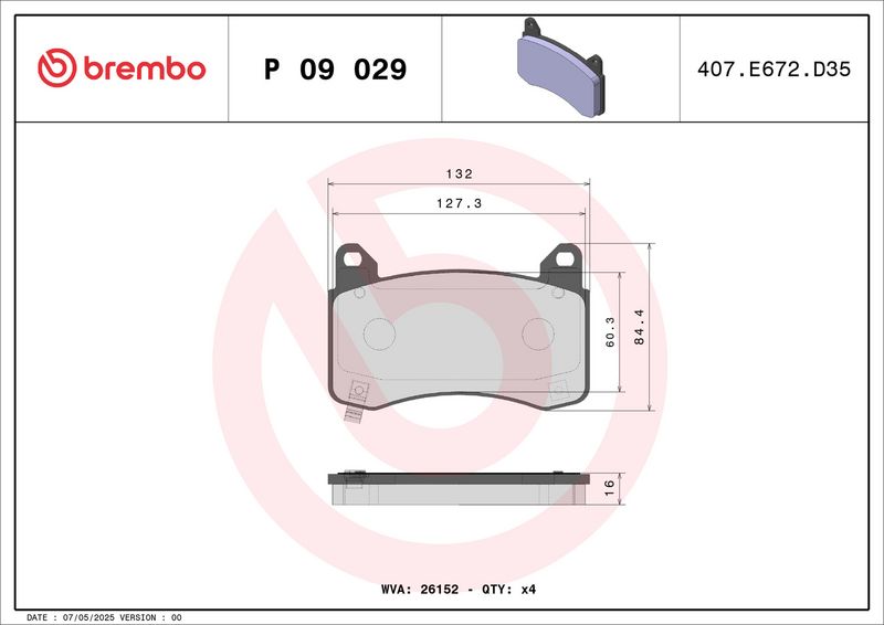 P09029 BREMBO Kit pastiglie freno, Freno a disco 