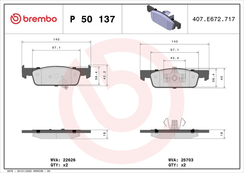 P50137 BREMBO Kit pastiglie freno, Freno a disco 