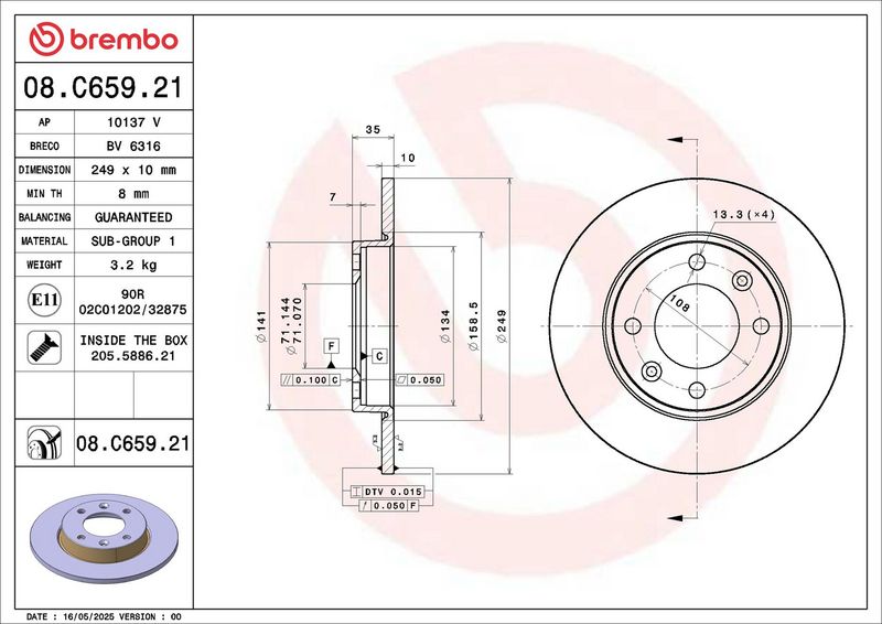 08.C659.21 BREMBO Disco freno 