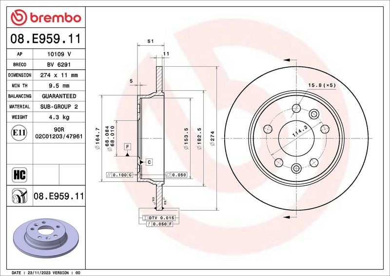 08.E959.11 BREMBO Disco freno 