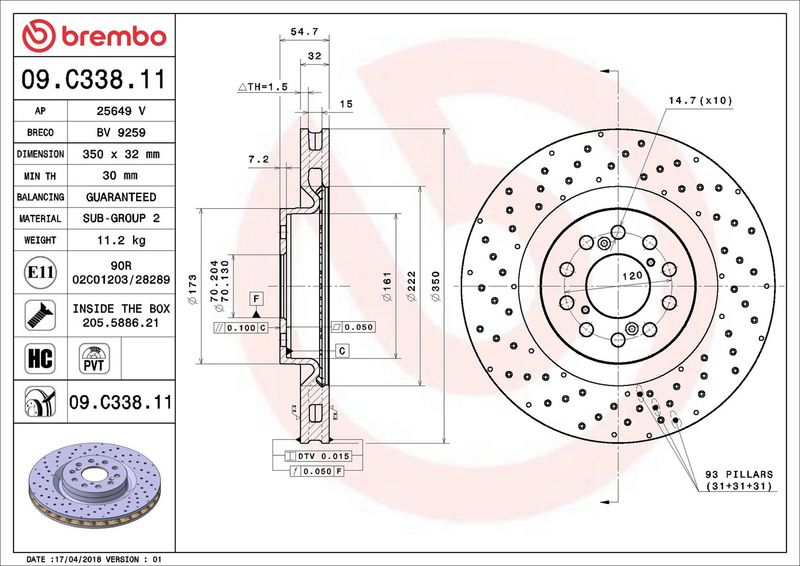 09.C338.11 BREMBO Disco freno 