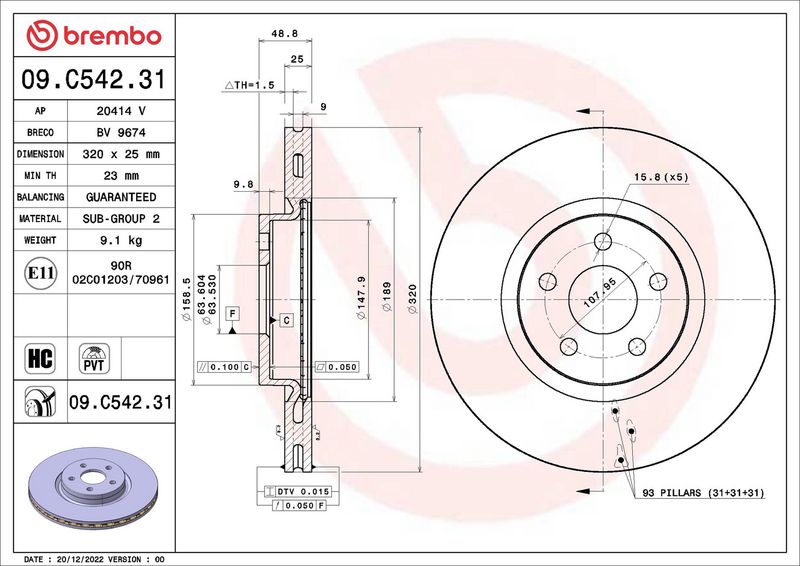 09.C542.31 BREMBO Disco freno 