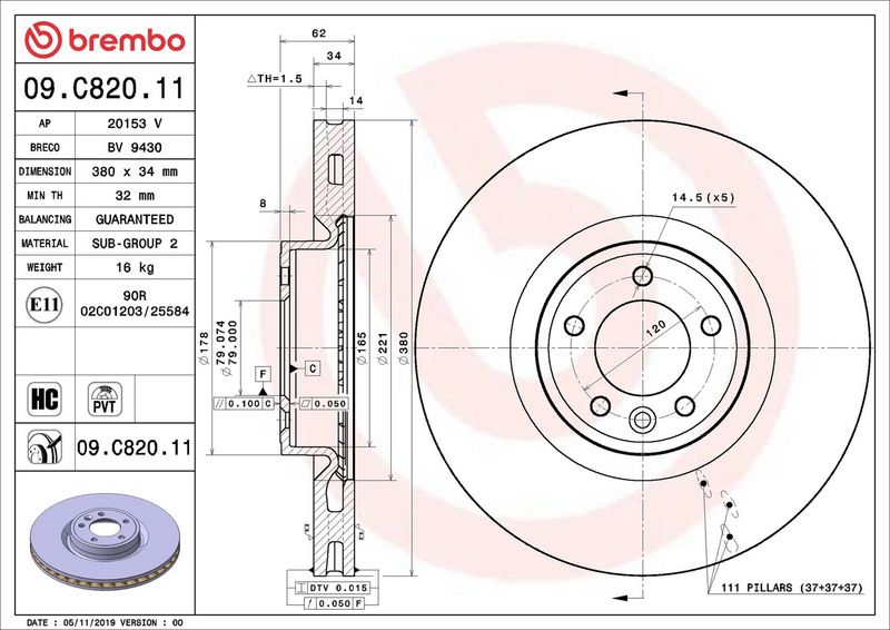09.C820.11 BREMBO Disco freno 