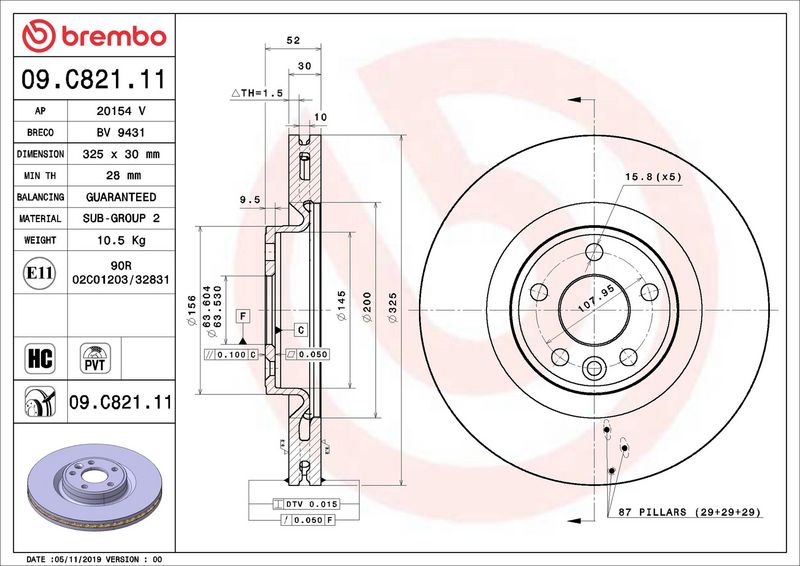 09.C821.11 BREMBO Disco freno 