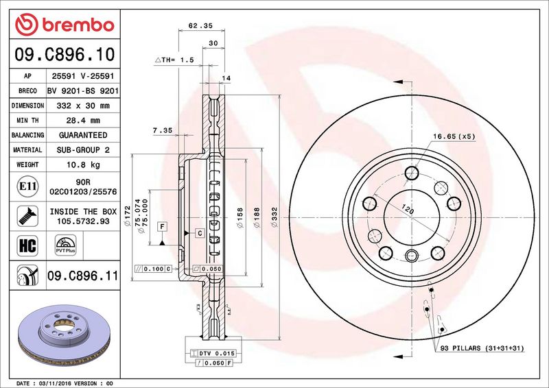 09.C896.11 BREMBO Disco freno 