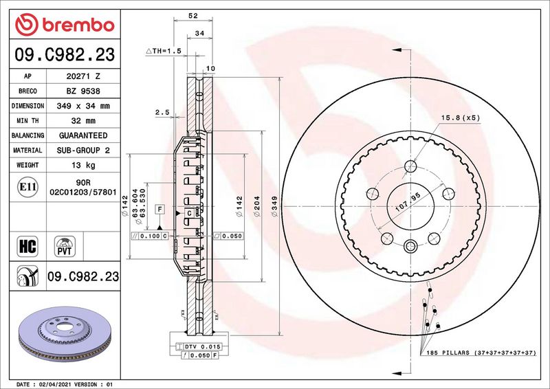 09.C982.23 BREMBO Disco freno 