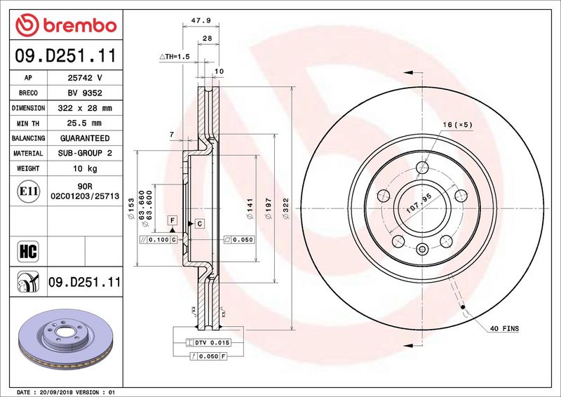 09.D251.11 BREMBO Disco freno 