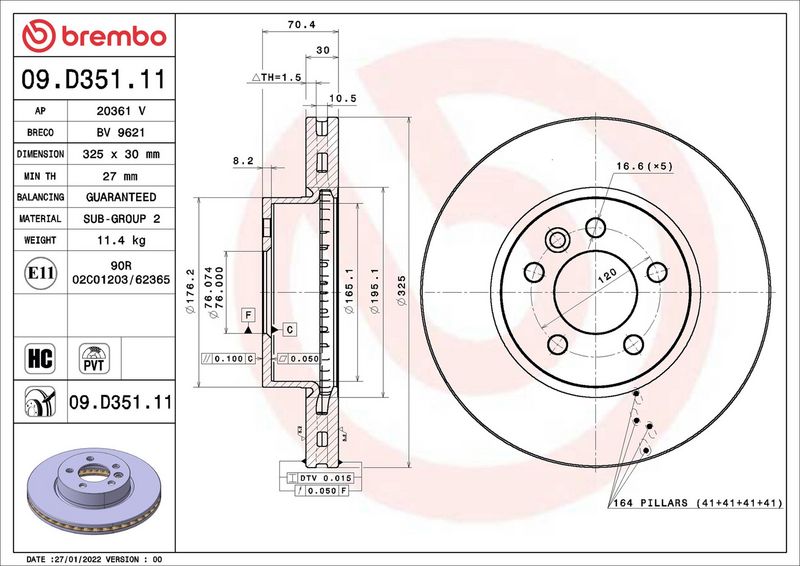 09.D351.11 BREMBO Disco freno 
