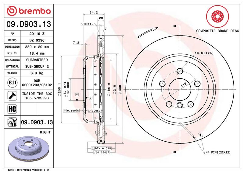 09.D903.13 BREMBO Disco freno 