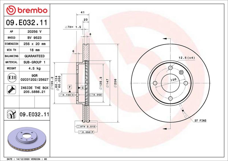 09.E032.11 BREMBO Disco freno 