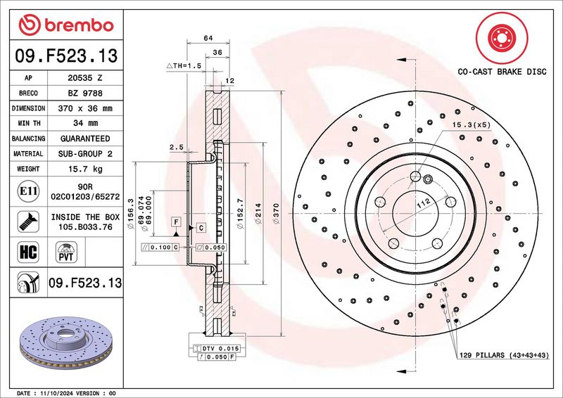 09.F523.13 BREMBO Disco freno 