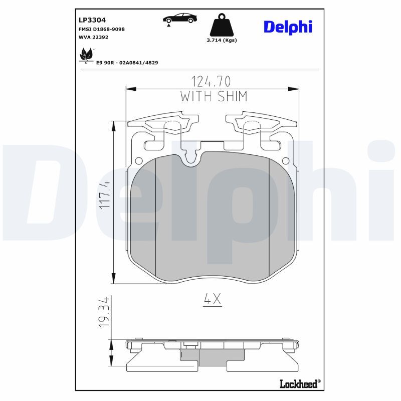LP3304 DELPHI Kit pastiglie freno, Freno a disco 