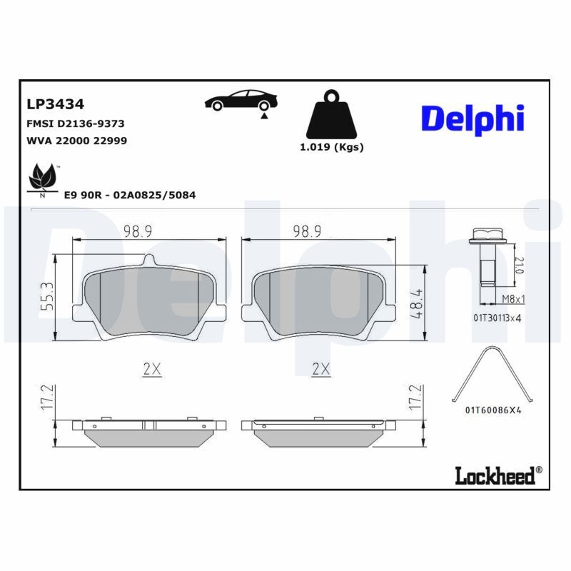 LP3434 DELPHI Kit pastiglie freno, Freno a disco 
