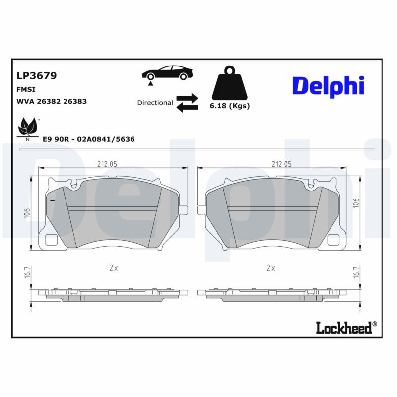 LP3679 DELPHI Kit pastiglie freno, Freno a disco 