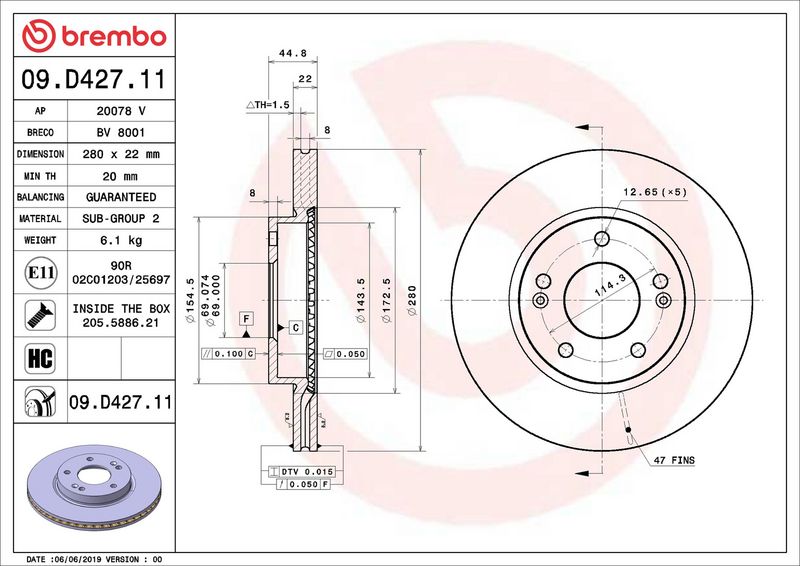09.D427.11 BREMBO Disco freno 