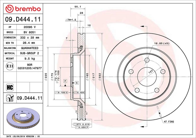 09.D444.11 BREMBO Disco freno 