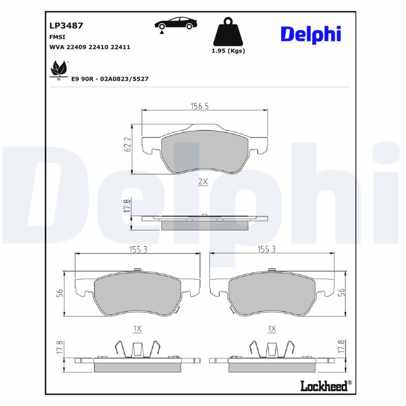 LP3487 DELPHI Kit pastiglie freno, Freno a disco 