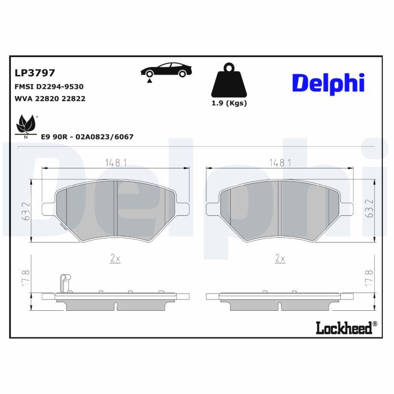 LP3797 DELPHI Kit pastiglie freno, Freno a disco Kit pastiglie freno, Freno di stazionamento a disco 