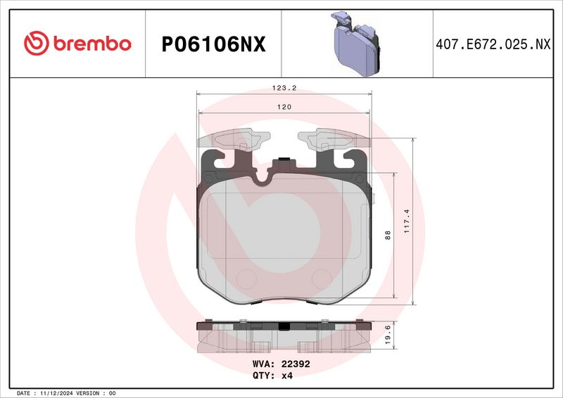 P06106NX BREMBO Kit pastiglie freno, Freno a disco 