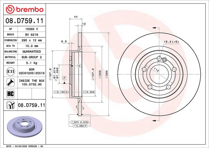 08.D759.11 BREMBO Disco freno 