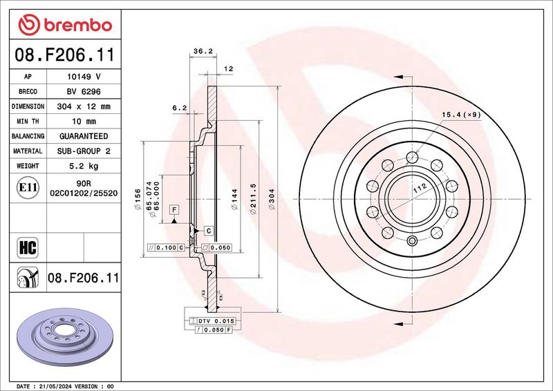 08.F206.11 BREMBO Disco freno 