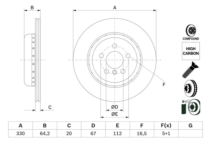 0986479G15 BOSCH Disco freno 