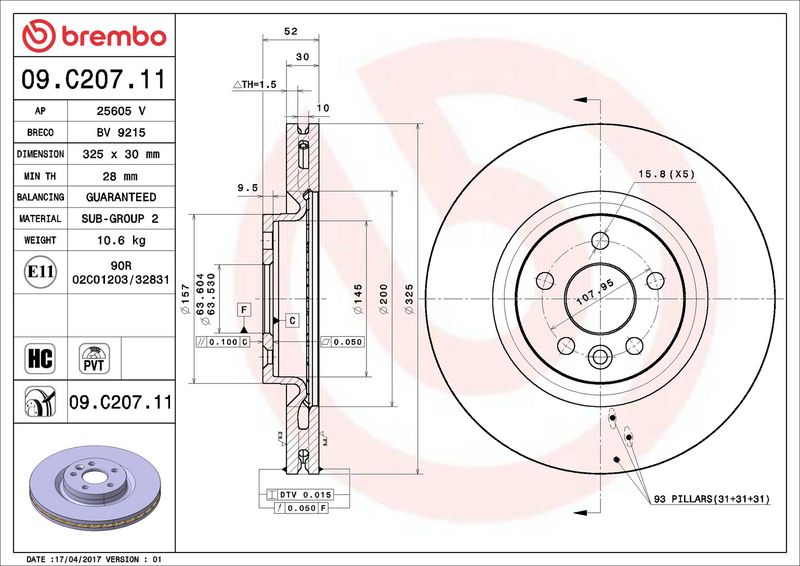 09.C207.11 BREMBO Disco freno 