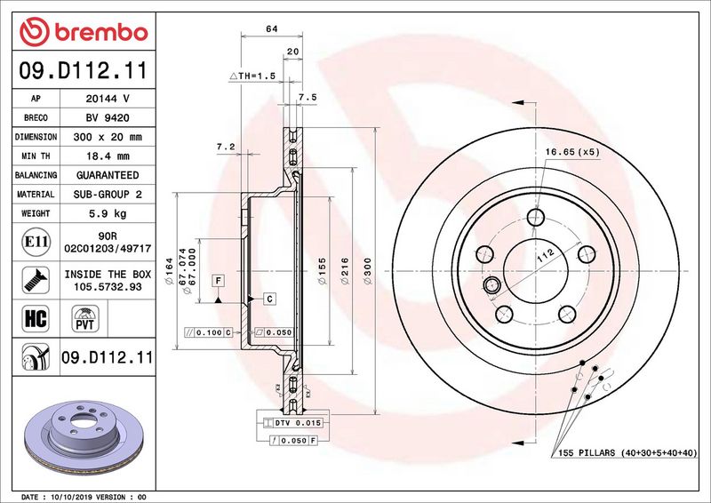 09.D112.11 BREMBO Disco freno 