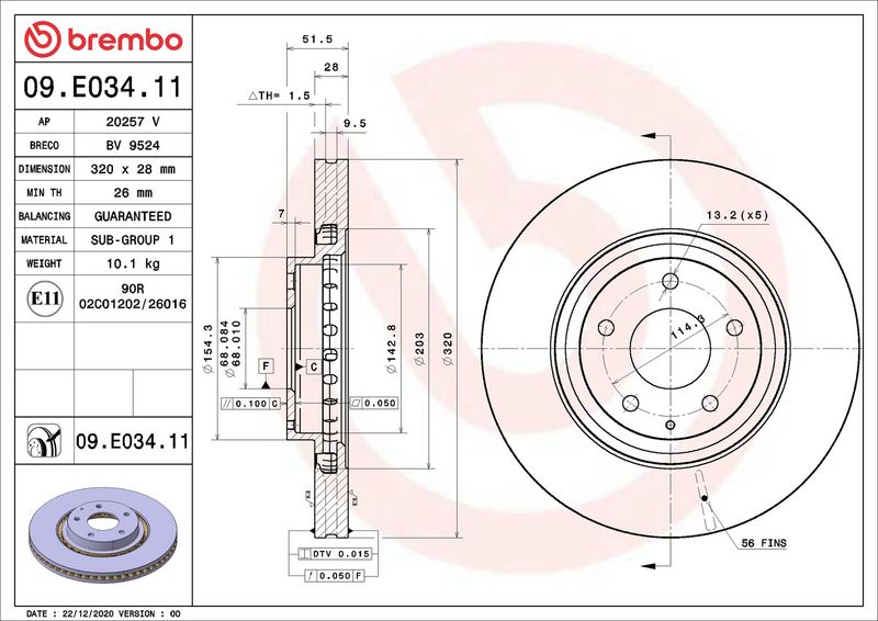 09.E034.11 BREMBO Disco freno 