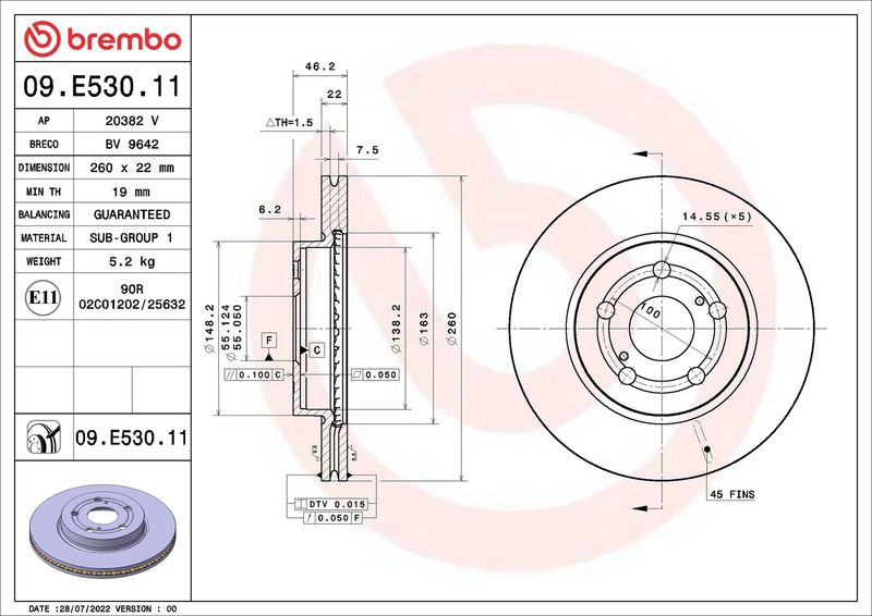 09.E530.11 BREMBO Disco freno 