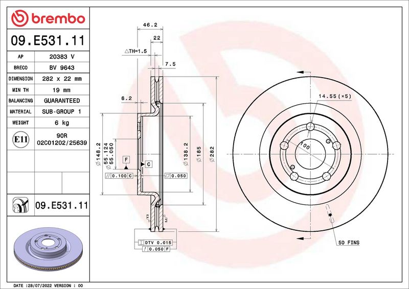 09.E531.11 BREMBO Disco freno 