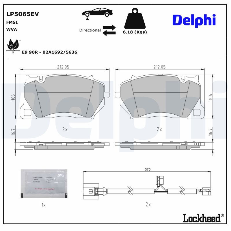 LP5065EV DELPHI Kit pastiglie freno, Freno a disco 