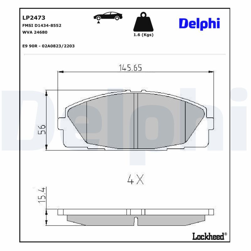 LP2473 DELPHI Kit pastiglie freno, Freno a disco 