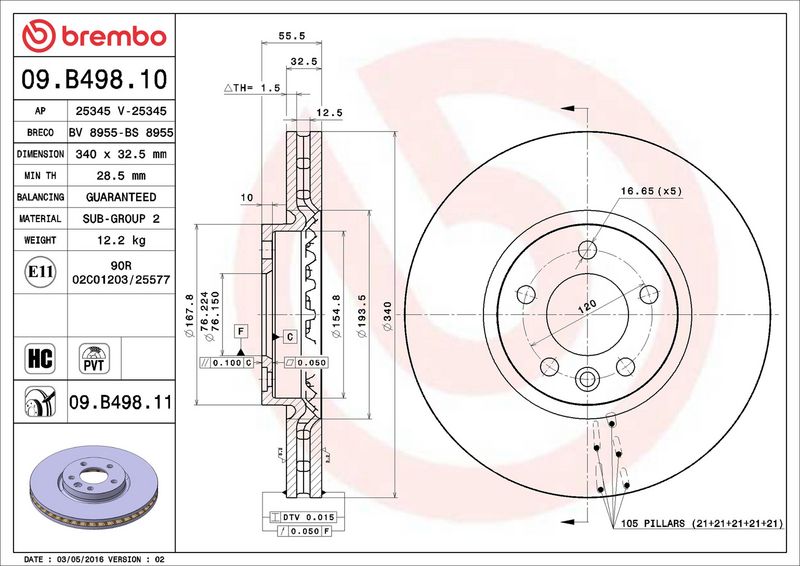 09.B498.11 BREMBO Disco freno 