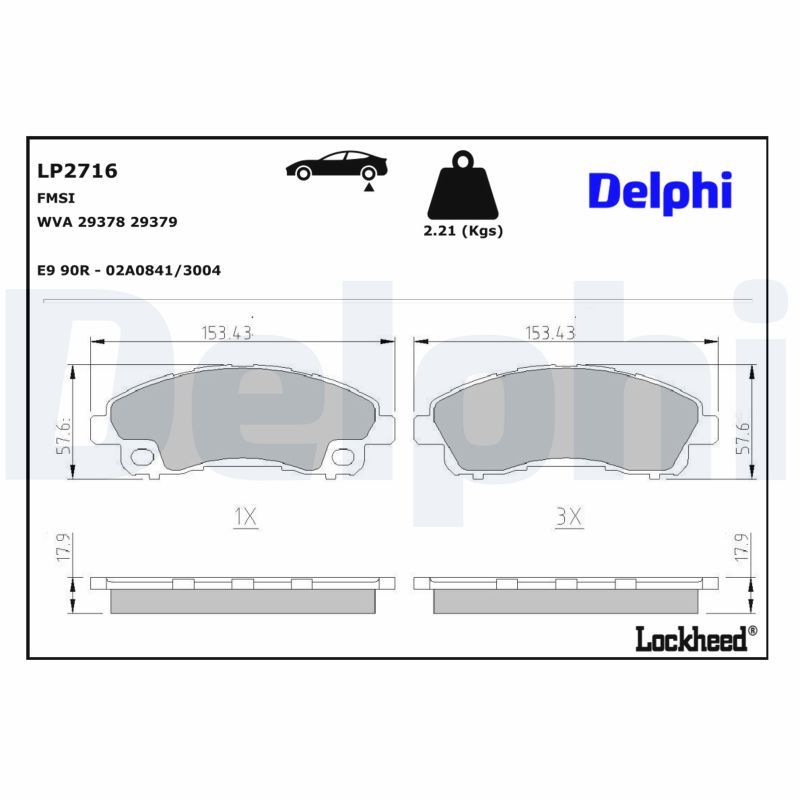 LP2716 DELPHI Kit pastiglie freno, Freno a disco Kit pastiglie freno, Freno di stazionamento a disco 
