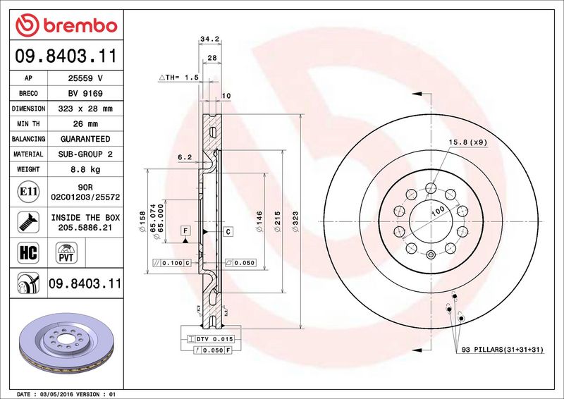 09.8403.11 BREMBO Disco freno 