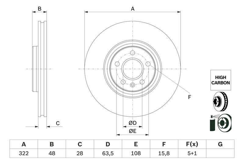 0986479F90 BOSCH Disco freno 