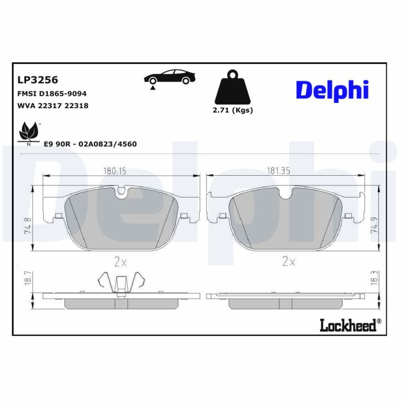 LP3256 DELPHI Kit pastiglie freno, Freno a disco 